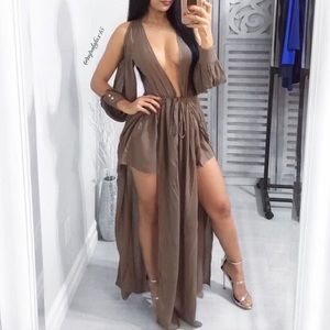 Tan low cut dress